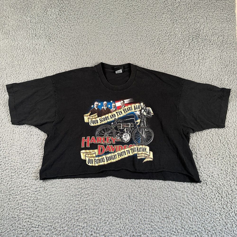 Vtg Harley Davidson World T Shirt Womens XXXL Black 90's Cut Off Boxy Made In US